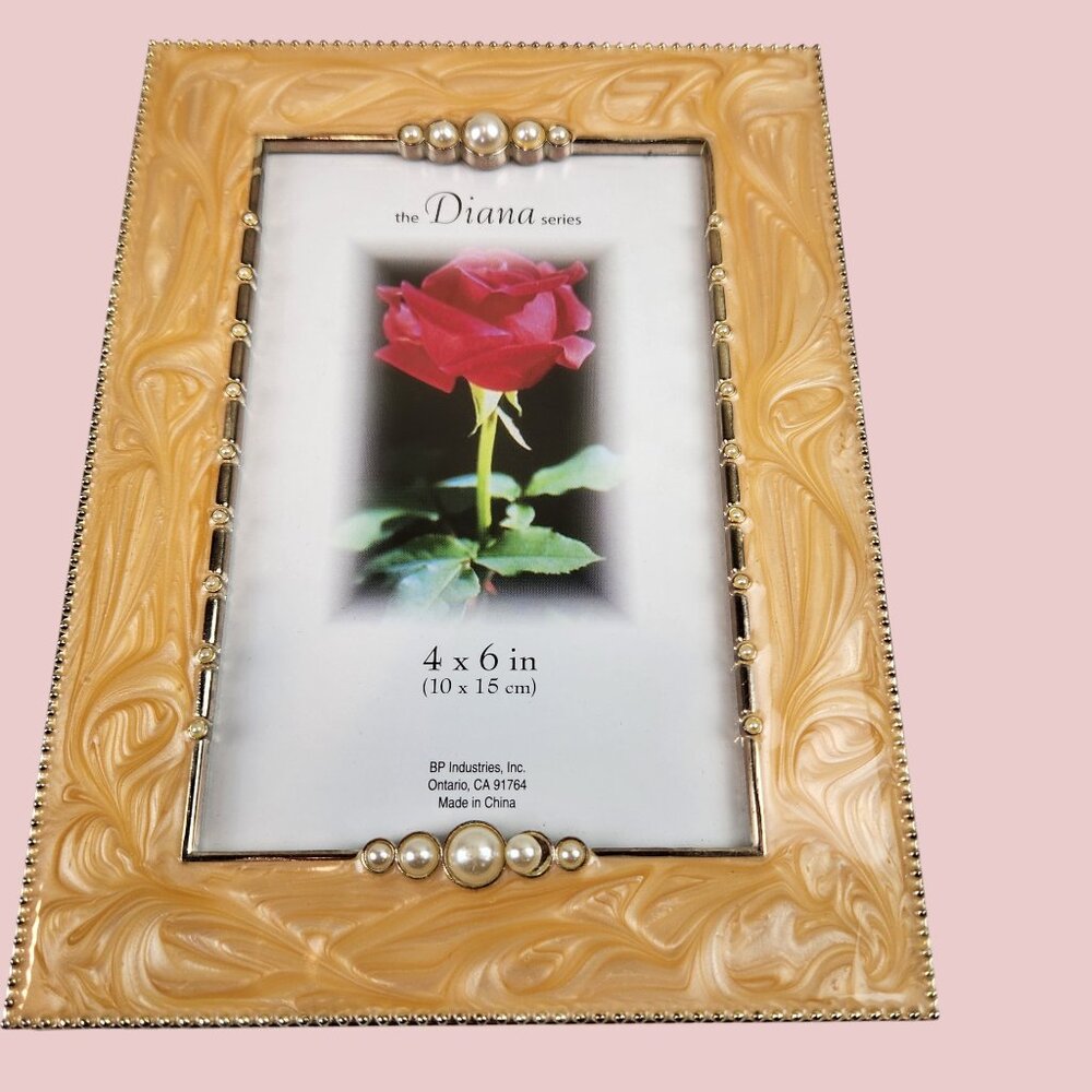 Pair Diana Series 4x6 Photo Frames Marbled Faux Diamonds Pearls Contemporary - Picture 8 of 13